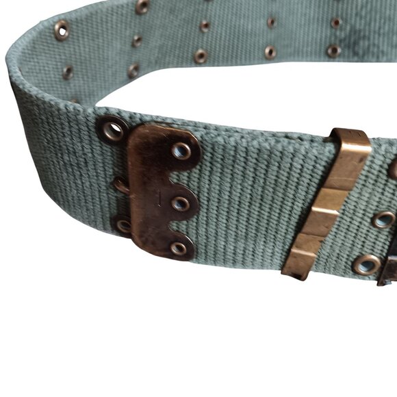Large 1940's Vintage WW2 Web Canvas Pistol Belt With Brass Buckle - Picture 3 of 8